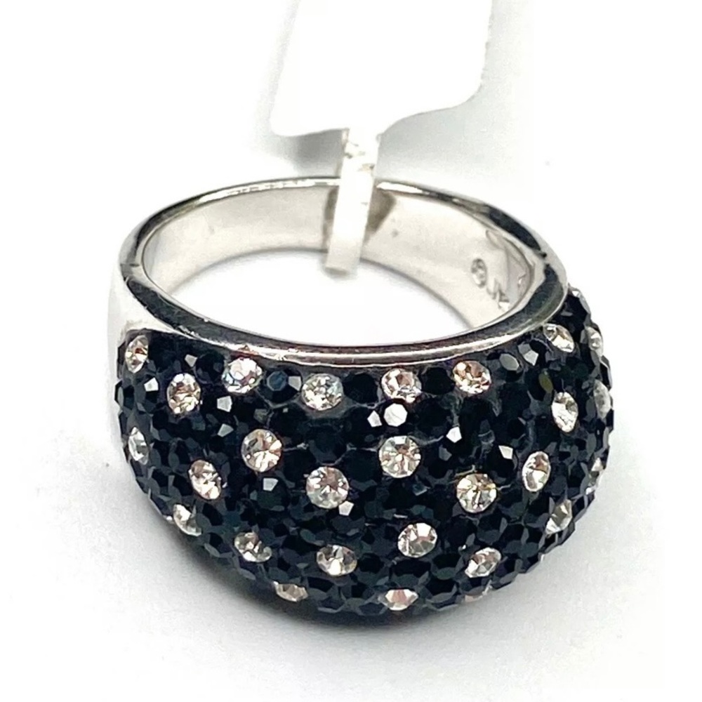 Black Clear Pave Rhinestone Sterling 925 SZ 7